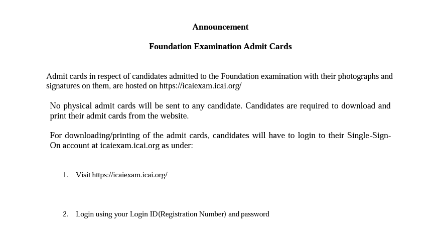 Foundation Examination Admit Cards